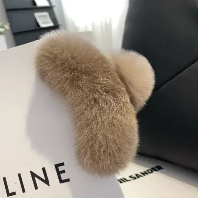 Fluffy Plush Rabbit Otter Fur Large Hair Claw Clip Cute