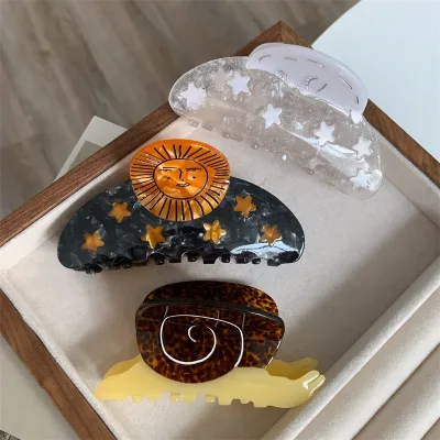 Creative Funny Acetate Sunflower Star Snail Hair Clip Claw For Women Medieval Sun Female Shark Hairpin Hair Accessories 