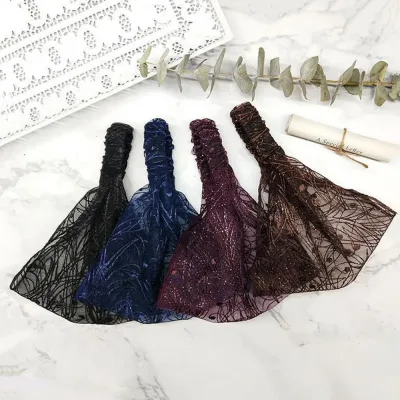 Korean Vintage Lace Flower Headband Mesh Shiny Non-Slip Wide