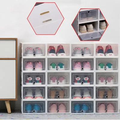 20x Stackable Foldable Plastic Shoe Boxes with Clear Lid image 1