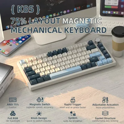 ATTACK SHARK K85 Rapid Trigger Mechanical Keyboard, Magnetic Switch, Adjustable Actuation, Apex Pro TKL Wired Esports Ga