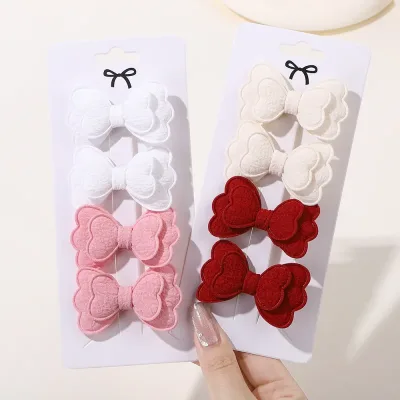 4Pcs/set Candy Colored Hair Clip Set for Girls Double Layered Bow Cute Bangs Hair Pin Cotton Safe Children's Hair Access