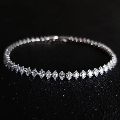 2024 New Marquise Oval Square Cut Luxury Silver Color on Hand Tennis Bracelet Bangle for Women Party Gift Jewelry S7062 image 1