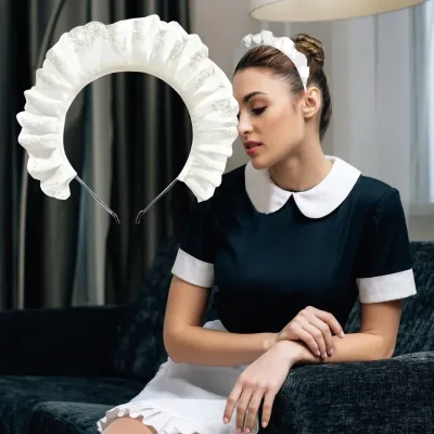 Pleated Lace Hair Hoop Women Elegant Hollow Pattern Headband for Cos Maid