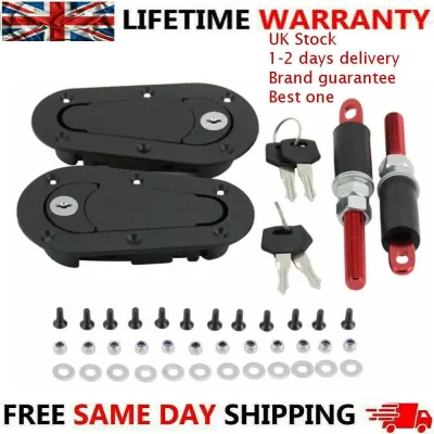 Black Universal Quick Release Bonnet Latch Catches Plus Flush w/Locking Pins GB image 1