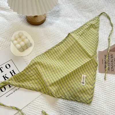 Korean Plaid Cotton Linen Triangle Scarf Women Spring Versatile
