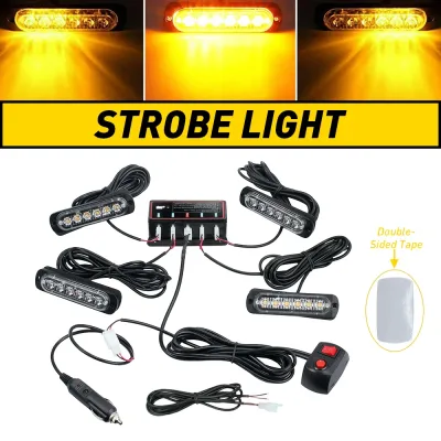 4x Truck 12V 24V LED Strobe Warning Light Strobe Grille Flashing Li...