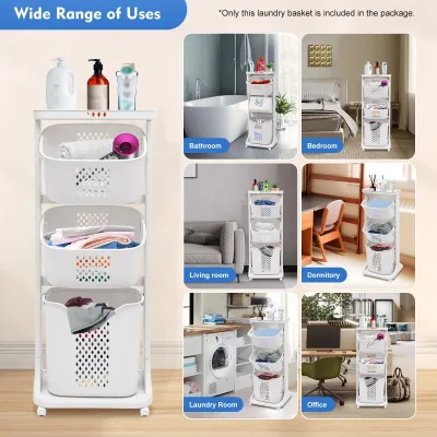3-layer Laundry Basket With Wheels Clothes Storage Basket Multi-Lay...