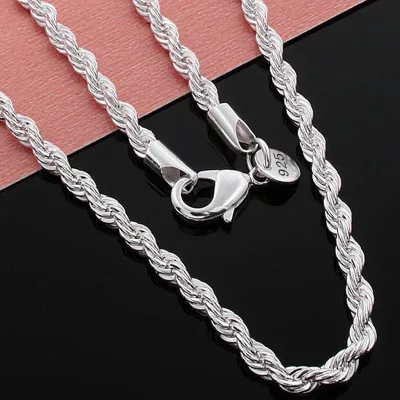 Hot Charms Fine 4MM Rope Chain 925 Sterling Silver Necklaces for Woman Men Classic Fashion Jewelry Wedding Party Holiday image 1
