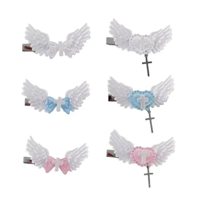 Y2K Girls Angel Wing Hair Clip Cute Bowknot/Heart Cross Pendant Hairpin Women Fashionable Hair Barrette Decoration Ornam