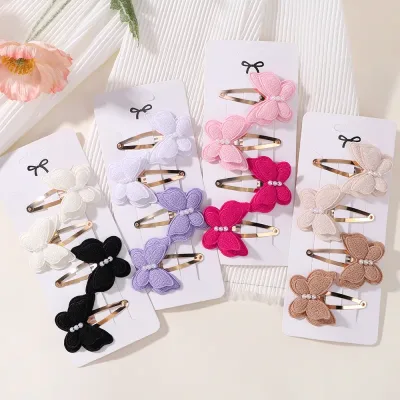 4Pcs/set Cute Baby Girls Knitting Headwear Handmade Crochet Butterfly Alloy Hairs Clips Kids Hairpins Fashion Desgin Hea