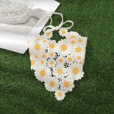 Knitted Daisy Flower Triangle Headband Scarf Turban Bandana