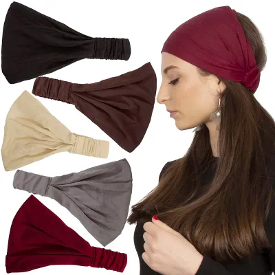 Women Cotton Headband Turban Solid Color Elastic Hair Bands Yoga Hairband Makeup Hair Headwrap 2 in 1 Bandana Hair Acces