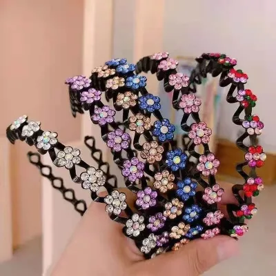 New Non-slip Rhinestone Headbands Solid Wave Hairbands for Women Girls Bezel Fashion Hair Hoop Ladies Boutique Hair Acce