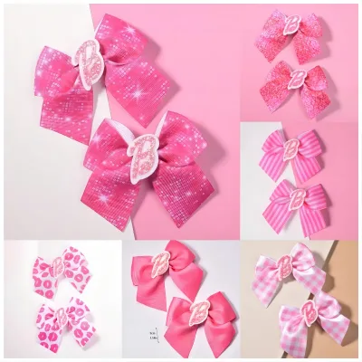 2 women's pink thread webbing with green onion powder lettering two ear clip Fashion personality cheapest items availabl