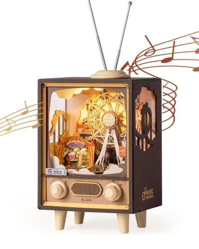Robotime Rolife Sunset Carnival Music Boxes With Lights Ferris Whee...