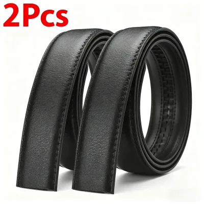 2Pcs 3.5cm/1.37inch Width Black Soft PU Leather Men Belts Body No Buckle Straps for Automatic Buckle Men's Belt Without 