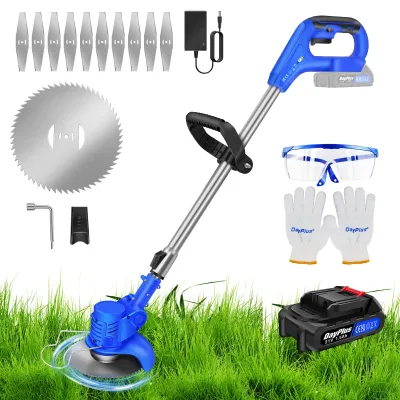 Cordless Strimmer Kit Lawns Electric Garden Strimmer with Blades Detachable Grass Trimmers with 21V Li-ion Batteries & C