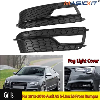 A Pair Fit for Audi A5 S-Line S5 Front Bumper Black Fog Light Grill...
