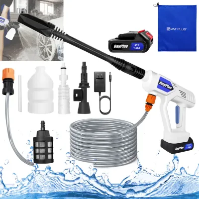 Cordless Power Washer Portable Pressure Washer High Pressure Cleaner Jet Car Washer Gun Washing with 1.5Ah Battery and C image 1