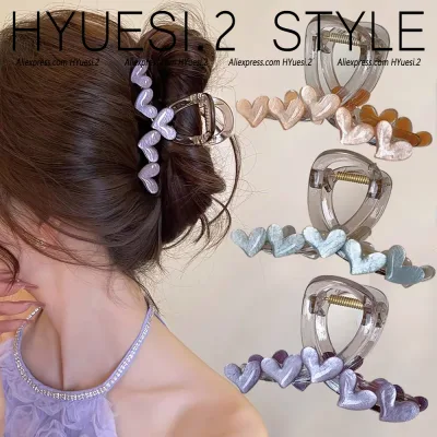 Elegant Jelly Heart Hair Claw Clip Acrylic Non Slip Strong Shark Hair Jaw Grab For Women Girls Summer Headdress Accessor