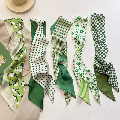 Popular Silk Skinny Silk Scarf Hair Band Women Spring Hair Hand Bag Wrist Bandana Foulard Ribbon Scarves Hair Accessorie
