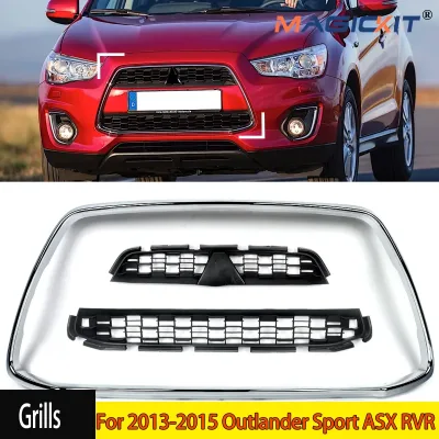 Front Bumper Lower Upper Grille Trim Set 3pc For13-15 Outlander Spo...