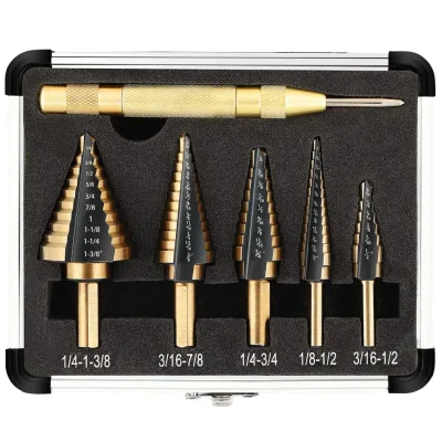 Titanium-Coated Step Drill Bit Set 5-Piece HSS Sheet Metal