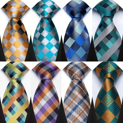 Luxury 8CM Mens Ties Plaid Checks Stripes Classic Business Necktie Jacquard Woven Neck ties For Men Groom Wedding Party 