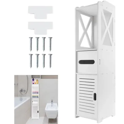 Bathroom Floor Cabinet Free Standing Slim Bathroom Cabinet With Pap...