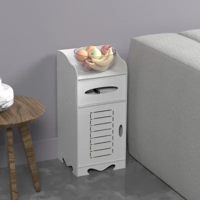 Bathroom Floor Cabinet, Bathroom Storage Cabinet Unit White Waterproof Wooden Cabinet with 2 Layers and 1 Doors Storage  image 1