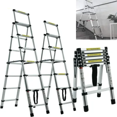 DayPlus Telescopic Ladder,Portable Step Aluminium Extension Ladder,A-Frame Multi-Purpose Anti-Slip Extendable Loft Ladde