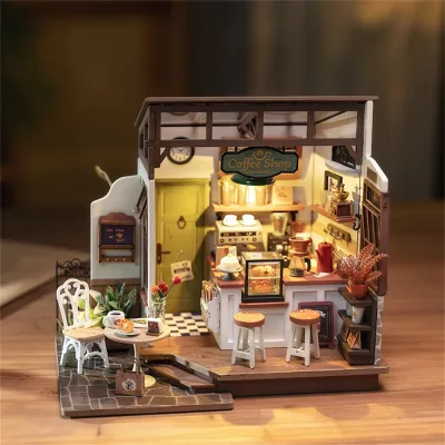 Robotime Rolife NO.17 Cafe 3D Puzzle DIY Miniature Dollhouse Kit Crafts Hobbies Amazing Gift for Women Children DG162 image 1