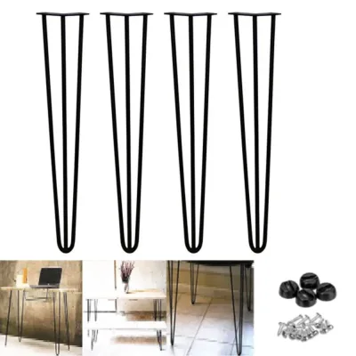 4 x Hairpin Table Legs Hair Pin Legs Set Metal Steel Legs 10mm,3 Rod Modern Style with FREE Feet Protector&Screw for Fur