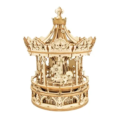 Robotime 3D Wooden Puzzle 336pcs Rotatable DIY Romantic Carousel Game Gift for Children Kids Adult AMK62 Assembly Music Box Toy - image 1