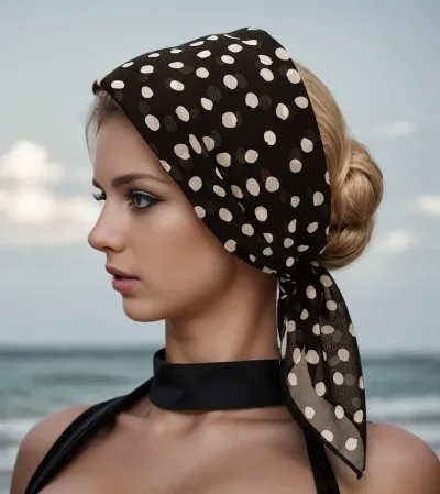 Retro Polka Dot Montage Chiffon Square Scarf Women Soft Hairband Neckerchief Hijab Lady Headband Foulard Bag Ribbons Ker