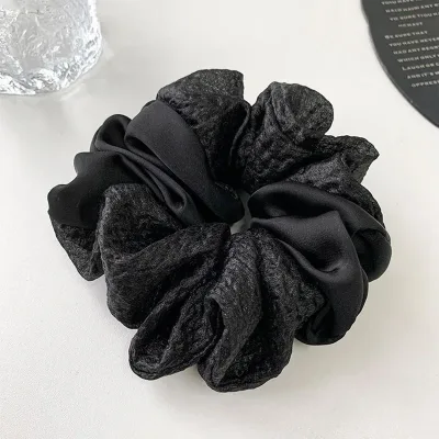 Large Premium Scrunchie Hair Rope High-End Black Head Flower