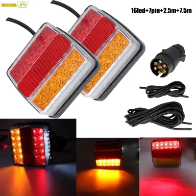 X2 Rear Towing Tail Lights 12V 10m Line 7 Pin Kit Universal Brake Stop Indicator Lamp License Number Plate Waterproof Re image 1