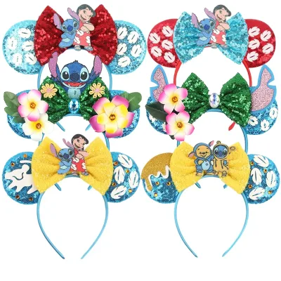 1pc Disneyland Little Bear Mickey Ears Headband 5"Sequin Bow Hairband Girls Boys Festival Party Cosplay DIY Hair Accesso