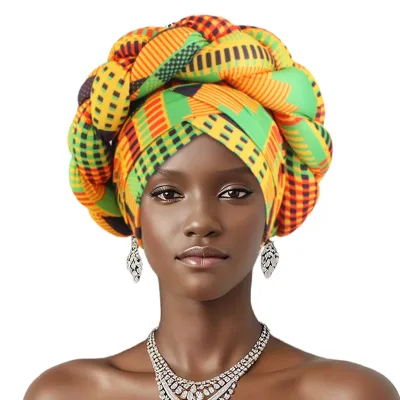 African Print Twisted Braid Turban Hijab Hat Elastic Headwrap