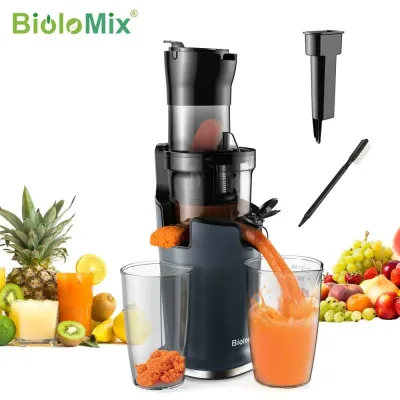 Biolomix Cold Press Juicer With 78mm Feed Chute, 200W 40-65RPM Powe...