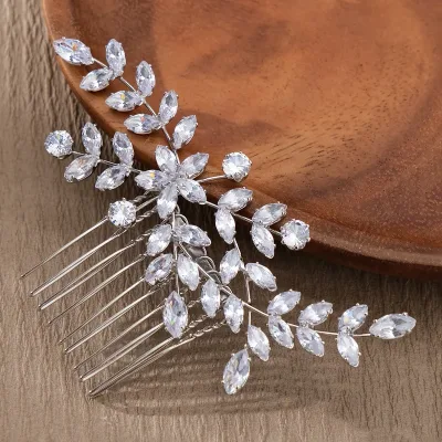 New Sparkling Zirconia Crystal Hair Comb For Women Alloy Flower Hairpin Headpiece Hair Accessories  Classic Hair Clips A