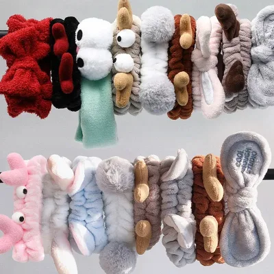 Women Coral Fleece Elastic Hair BandsSoft Wash Face Hairbands Bow Headband Hair Accessories Girls Sweet Cute Headwear Or