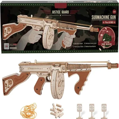 Robotime 3D Wooden Puzzle Thompson Submachine Toy Model Building Kits with Rubber Band for Adults image 1