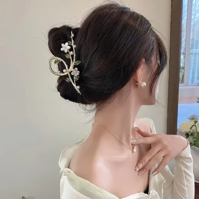 Faux Pearl Decor Flower Design Hair Claw Boho
