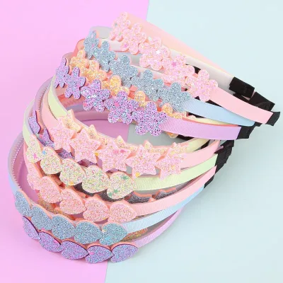 5PCS Glitter Star Headbands Girls Sparkly Heart Headbands Girls Flower Hairbands Children Kids Party School Hair Accesso