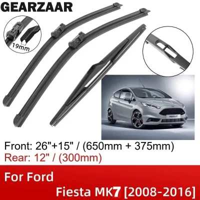 3pcs Front Rear Windscreen Wiper Blades Set for Ford Fiesta MK7 Hat...