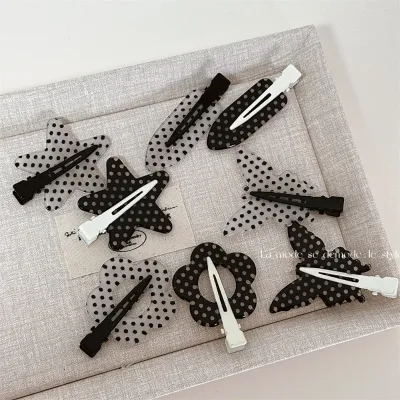 Academy style black and white polka dot hairclip texture side clip hairclip sweet and cute bangs clips side clip hairacc