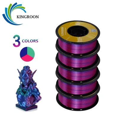 KINGROON 5KG Tricolor Silk PLA Filament 3 in 1 Multi-color 3D Printer Filaments PLA Three-Color Coextrusion, 5 Spool image 1