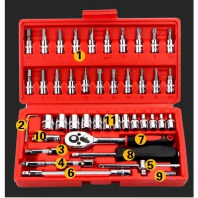 46 Pieces 1/4 Inch Drive Socket Ratchet Wrench Set Automobile Maint...